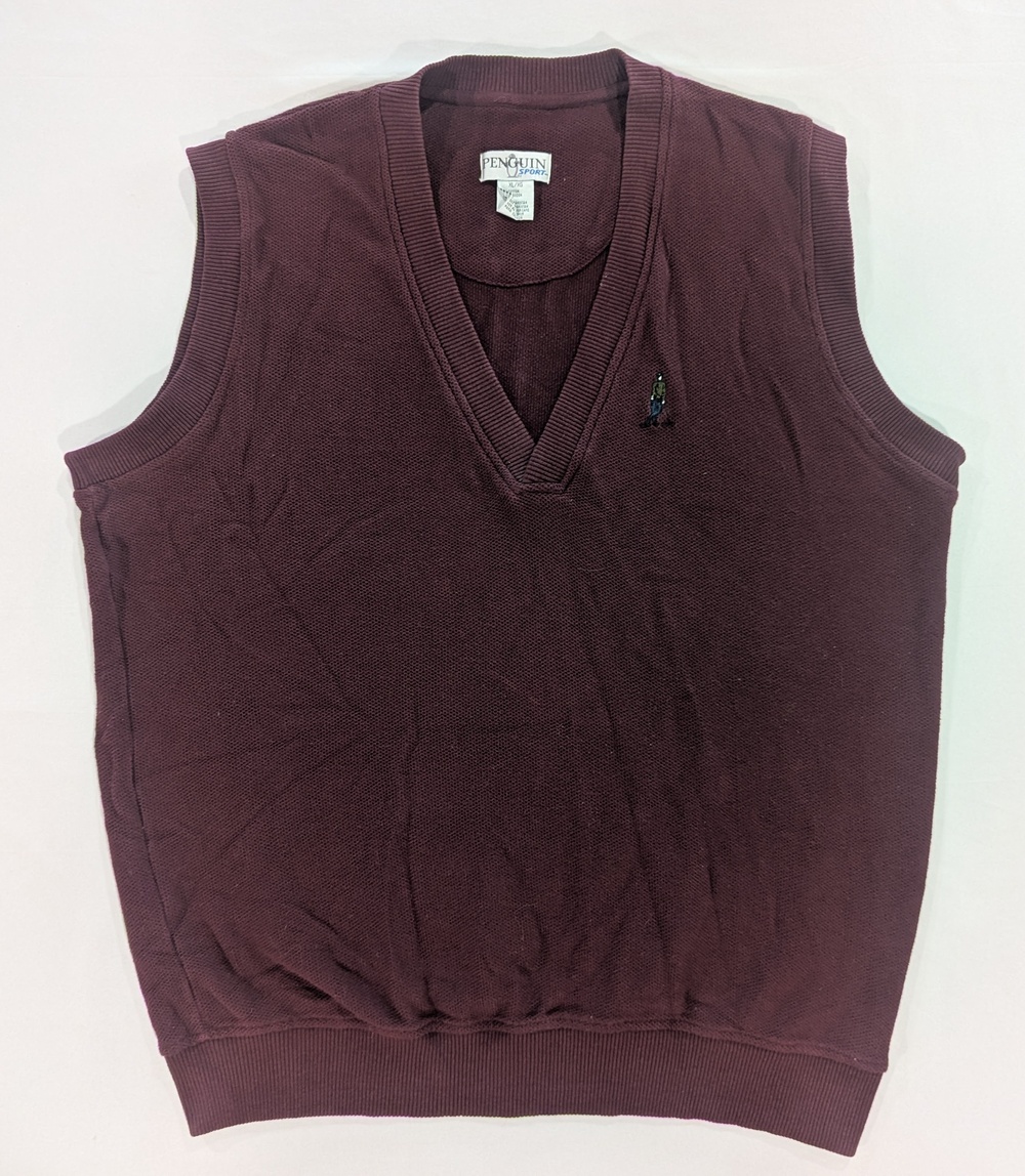 Penguin Sport Sweater Vest Mens XL Red V-Neck Cotton Knit Logo Pullover